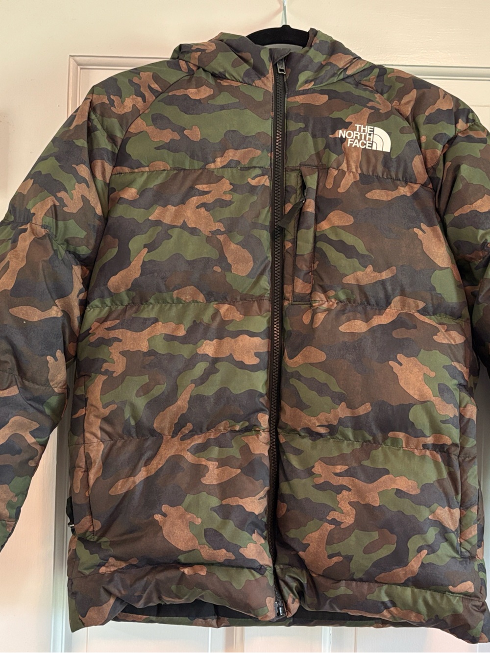 The North Face Kids Camo Hooded Puffer Jacket - Green/Brown/Black